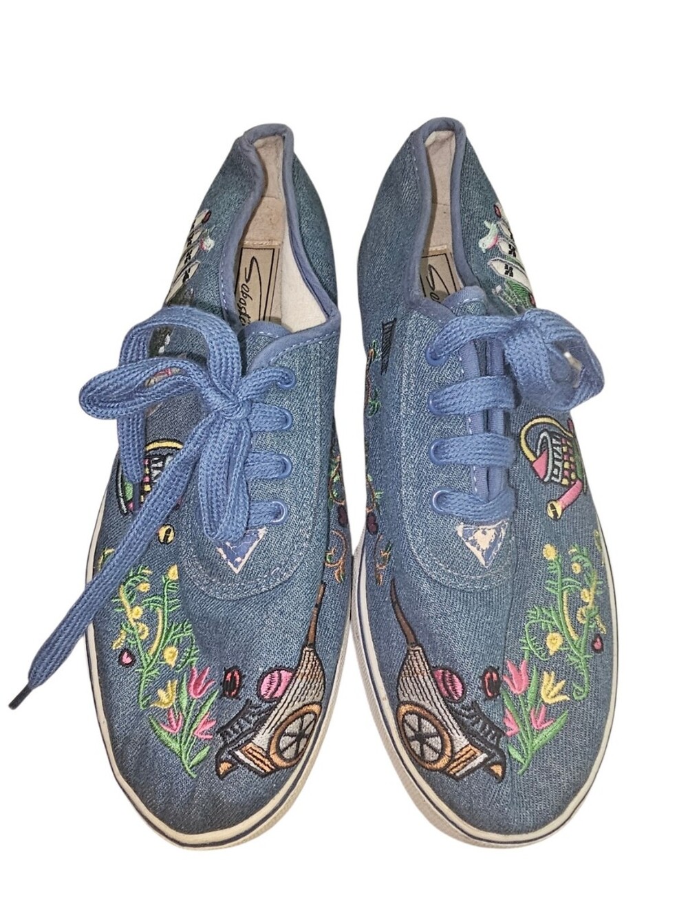 💰Sebastino Denim Embroidered Floral Lace-Up Sneakers - Blue